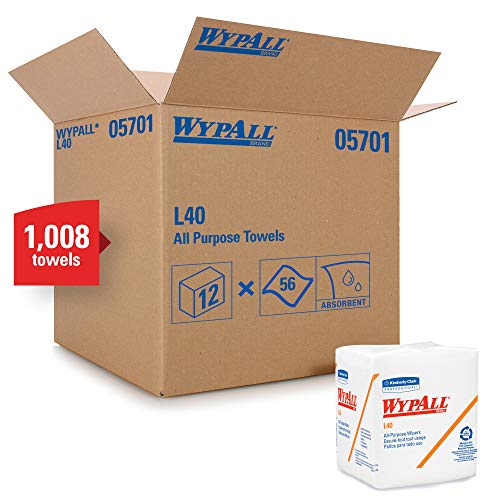 Product Cover WypAll L40 Disposable Cleaning and Drying Towels (05701), Limited Use Towels, White,18 Packs per Case, 56 Sheets per Pack, 1,008 Sheets Total
