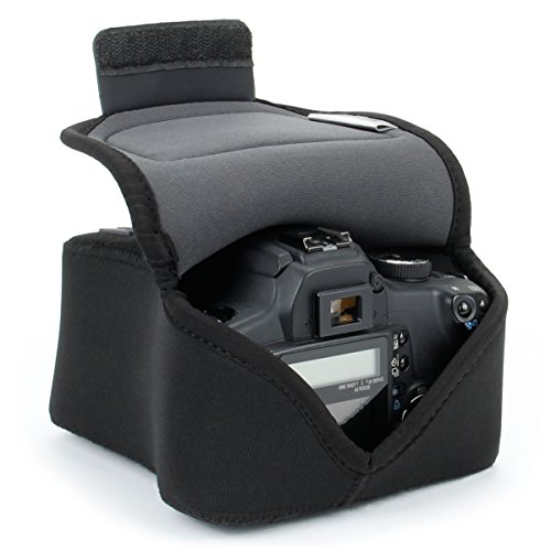 Product Cover USA GEAR DSLR SLR Camera Sleeve Case (Black) with Neoprene Protection, Holster Belt Loop and Accessory Storage - Compatible With Nikon D3400, Canon EOS Rebel SL2, Pentax K-70 and Many More