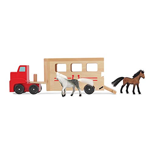 Product Cover Melissa & Doug Horse Carrier Wooden Vehicle Play Set (Tractor-Trailer Truck Toy with 2 Horses, Pull-Down Ramp, Great Gift for Girls and Boys - Best for 3, 4, and 5 Year Olds)