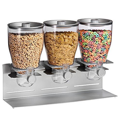 Product Cover Honey-Can-Do Triple Canister Dry Food Cereal Dispenser, Stainless Steel