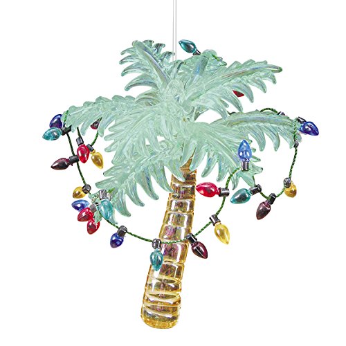 Product Cover Glass Tropical Palm Tree Ornament with Holiday Lights 4.25 Inches