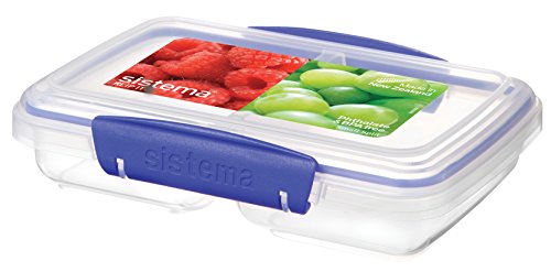 Product Cover Sistema KLIP IT Rectangular Collection Split Food Storage Container, Small, 11.8 oz./0.3 L, Clear/Blue