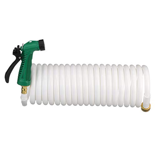 Product Cover Seachoice 79691 Coiled Washdown Hose with Sprayer and Brass Fittings 25' White