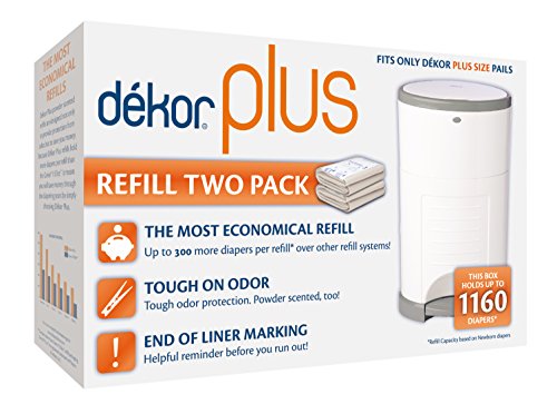 Product Cover Dekor Plus Diaper Pail Refills | 2 Count | Most Economical Refill System | Quick & Easy to Replace | No Preset Bag Size - Use Only What You Need | Exclusive End-of-Liner Marking | Baby Powder Scent