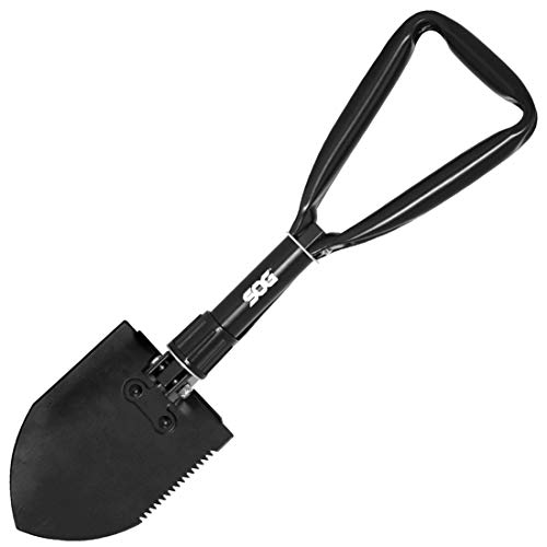 Product Cover SOG Folding Shovel Survival Shovel - Entrenching Tool 18.25 Inch Foldable Shovel Camping Shovel w/ Wood Saw Edge and Tactical Shovel Carry Case (F08-N)