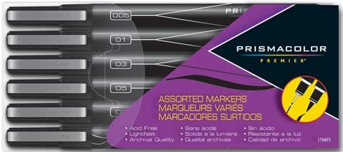 Product Cover Prismacolor Premier Illustration Markers, Assorted Tips, Black, 6 Pack