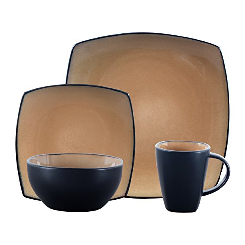 Product Cover Gibson 61222.16RM Elite Soho Lounge Square 16-Piece Reactive Glaze Dinnerware Set Service of 4, Stoneware, Taupe