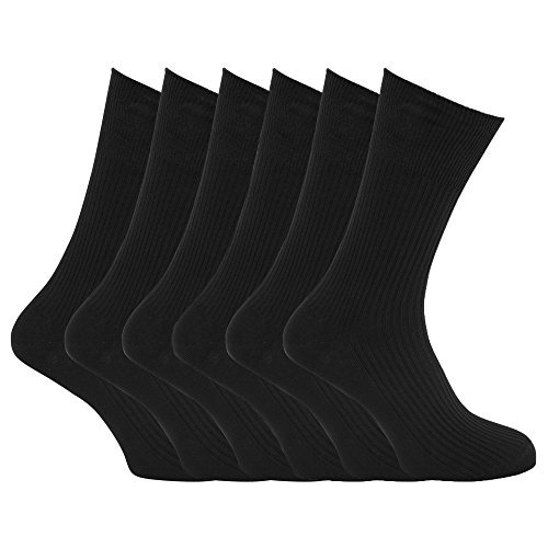 Product Cover Specialist item: Mens Ribbed Non Elastic Top 100% Cotton Socks (Pack of 6) (US Shoe 6.5 - 11.5) (Black)