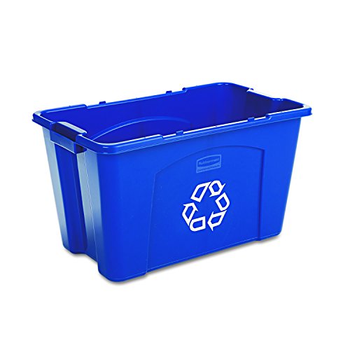 Product Cover Rubbermaid Commercial Stackable Recycling Bin, 18 Gallon, Blue (FG571873BLUE)