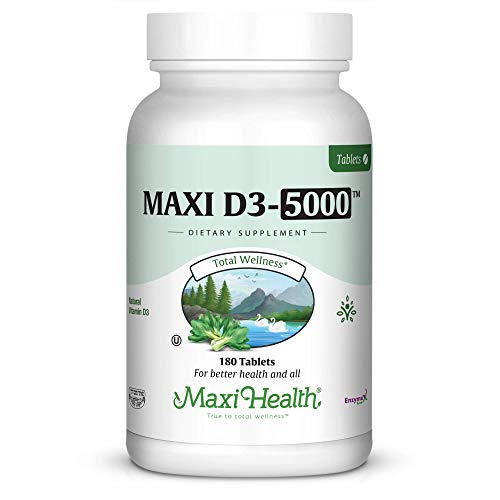 Product Cover Maxi D3-5000 by Maxi Health - All Natural Vitamin D3 5000IU Per Serving Once Daily - 180 Tablets - Kosher Certified