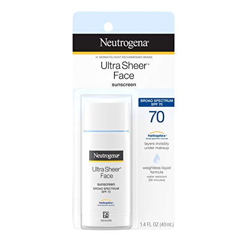 Product Cover Neutrogena Ultra Sheer Liquid Daily Facial Sunscreen with Broad Spectrum SPF 70, Non-Comedogenic, Oil-free & PABA-Free Weightless Sun Protection, 1.4 fl. oz (Packaging May Vary)