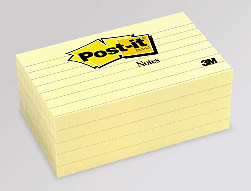 Product Cover Post-it Notes, America's #1 Favorite Sticky Note, 3 x 5-Inches, Canary Yellow, Lined, 5-Pads/Pack