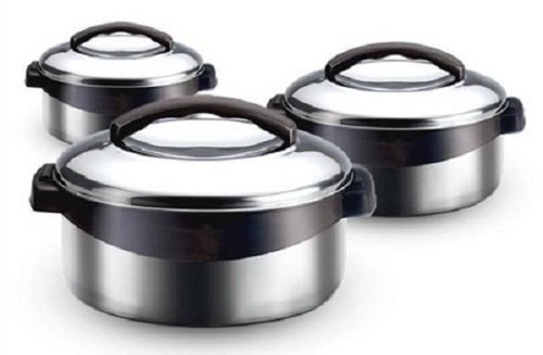 Product Cover Milton Regent Hot Pot 3 piece Insulated Casserole Gift Set Keep Warm/Cold Upto 4-6 Hours, Full Stainless Steel
