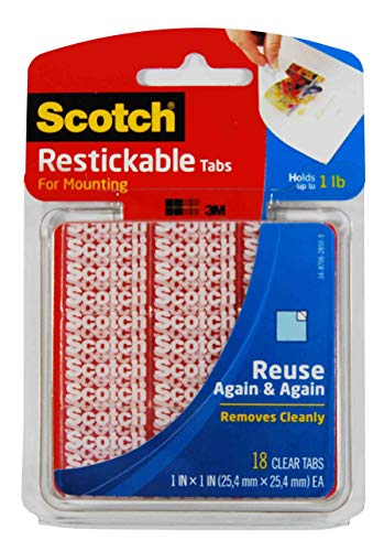 Product Cover Scotch Restickable Tabs, 1-inch x 1-inch, Clear, 18-Tabs (R100)