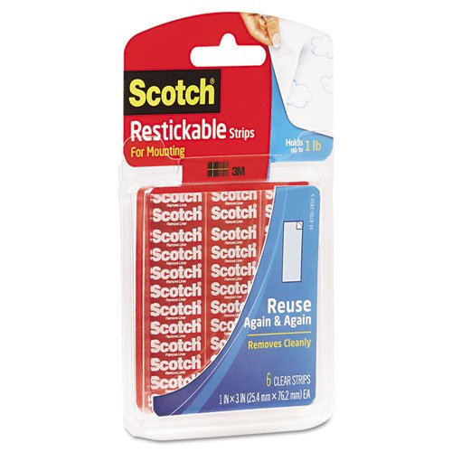 Product Cover Scotch Restickable Strips, 1-inch X 3-inch, Clear, 6-Strips (R101)