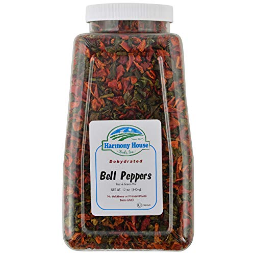 Product Cover Harmony House Foods Dried Mixed Red & Green Bell Peppers, diced (12 oz, Quart Size Jar) for Cooking, Camping, Emergency Supply, and More