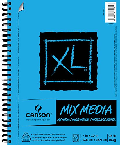 Product Cover Canson XL Series Mix Media Paper Pad, Heavyweight, Fine Texture, Heavy Sizing for Wet and Dry Media, Side Wire Bound, 98 Pound, 7 x 10 Inch, 60 Sheets - 100510926