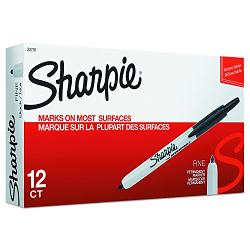 Product Cover Sharpie 32701 Retractable Permanent Markers, Fine Point, Black, 12 Count