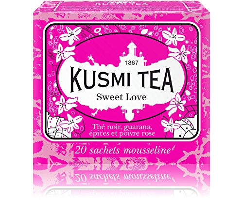 Product Cover Kusmi Tea - Sweet Love - Sweet Black Tea Blend with Liquorice Root, Guarana Seed, Pink Peppercorn & Spices - All Natural, Premium Loose Leaf Black Tea in 20 Eco-Friendly Muslin Tea Bags (20 Servings)