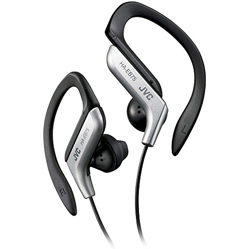 Product Cover JVC Clip Style Headphone Silver and Black Lightweight and Comfortable Ear Clip. Splash Proof Water resistant Powerful Sound with Bass Boost HAEB75S