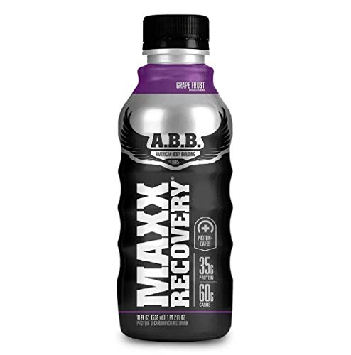 Product Cover American Body Building (ABB) Maxx Recovery, Premium Whey Protein Shakes, Isolates and Carbs, Grape Flavored Ready to Drink 18 oz Bottles, 12 Count