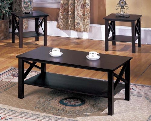 Product Cover King's Brand 3 Piece Wood X Style Casual Coffee Table & 2 End Tables Occasional Set, Cherry Finish