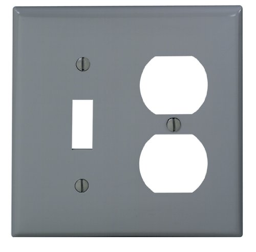 Product Cover Leviton 80705-GY 2-Gang 1-Toggle 1-Duplex Device Combination Wallplate, Standard Size, Thermoplastic Nylon, Device Mount, Gray