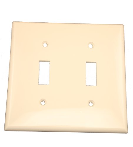 Product Cover Leviton 80709-T 2-Toggle Standard Size Wall Plate, 2 Gang, 4.5 in L X 4.56 in W 0.22 in T, Light, Smooth, 1-Pack, Almond