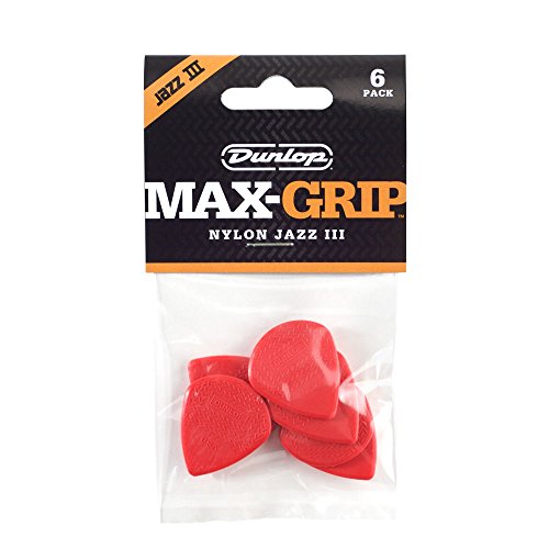 Product Cover Dunlop 471P3N Max Grip Jazz III Nylon Guitar Picks, Red, 6-Pack
