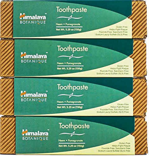 Product Cover Himalaya Neem and Pomegranate Toothpaste, Natural, Fluoride-Free, SLS Free, Gluten Free & Saccharin Free, 5.29 oz (150 g), 4 PACK