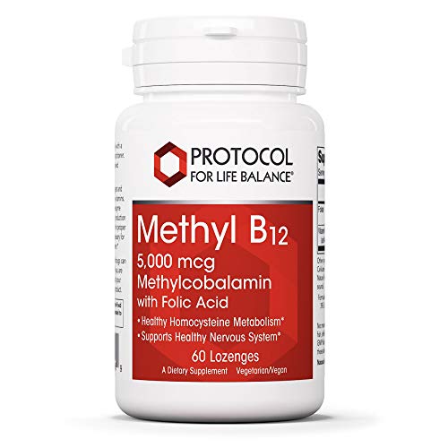 Product Cover Protocol For Life Balance - Methyl B12 5,000 mcg Methylcobalamin with Folate (Folic Acid) - Supports Homocysteine Metabolism, Healthy Nervous System, Brain Function, & Digestive System - 60 Lozenges