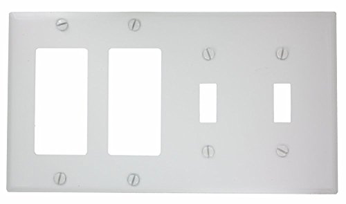 Product Cover Leviton P2262-W 4-Gang 2-Toggle Decora/GFCI Device Combination Wallplate, Device Mount, White