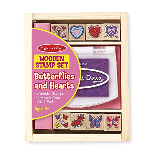 Product Cover Melissa & Doug Butterfly and Heart Wooden Stamp Set (8 Stamps and 2-Color Stamp Pad, Great Gift for Girls and Boys - Best for 4, 5, 6 Year Olds and Up)
