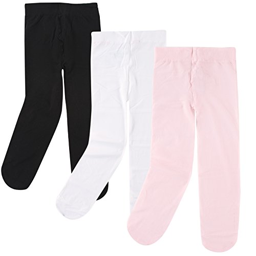 Product Cover Luvable Friends Baby Girls' Nylon Tights, 3 Pack, Pink/White/Black, 0-9 Months