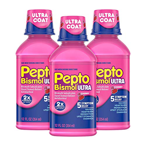 Product Cover Pepto Bismol Liquid Ultra for Nausea, Heartburn, Indigestion, Upset Stomach, and Diarrhea Relief, Cherry Flavor 12 oz (Pack of 3)
