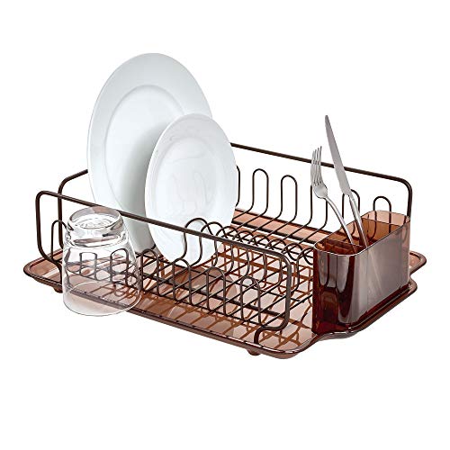 Product Cover InterDesign Forma Lupe Stainless Steel Metal Sink Dish Drainer Plastic Tray Kitchen Drying Rack for Glasses, Silverware, Bowls, Plates, Utensils, Set of 1, Bronze
