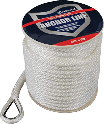 Product Cover Attwood 11724-1 Solid Braid MFP Anchor Line with Thimble (White, 3/8-Inch x 100-Feet)