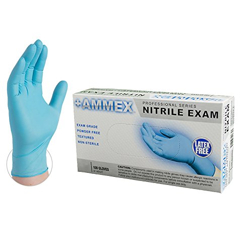 Product Cover AMMEX Medical Blue Nitrile Gloves - 4 mil, Latex Free, Powder Free, Textured, Disposable, Non-Sterile, Medium, APFN44100-BX, Box of 100