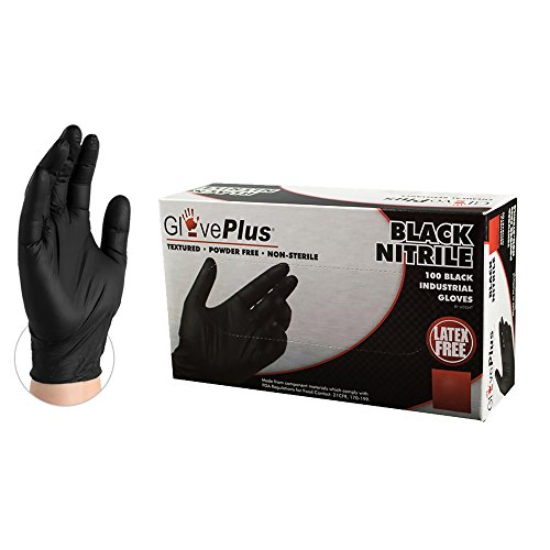 Product Cover GlovePlus Industrial Black Nitrile Gloves - 5 mil, Latex Free, Powder Free, Textured, Disposable, XLarge, GPNB48100-BX, Box of 100