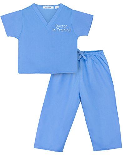 Product Cover Scoots Kids Scrubs for Boys, Doctor in Training Embroidery, Blue, 4T
