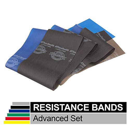 Product Cover TheraBand Resistance Bands Set, Professional Non-Latex Elastic Band For Upper & Lower Body Exercise, Strength Training without Weights, Physical Therapy, Lower Pilates, & Rehab, Blue & Black, Advanced