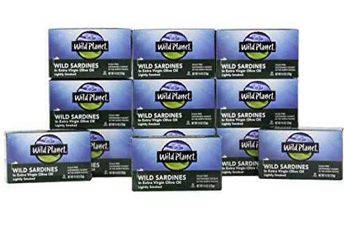 Product Cover Wild Planet Wild Sardines in Extra Virgin Olive Oil, Lightly Smoked, Keto and Paleo, 4.4 Ounce, Pack of 12