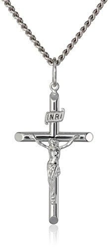 Product Cover Men's Sterling Silver Crucifix Pendant Necklace with Stainless Steel Chain, 24
