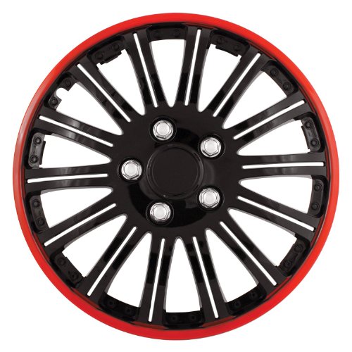Product Cover Pilot Universal Fit Cobra Black and Chrome with Red Trim 16 Inch Wheel Covers - Set of 4 (WH527-16RE-BX)