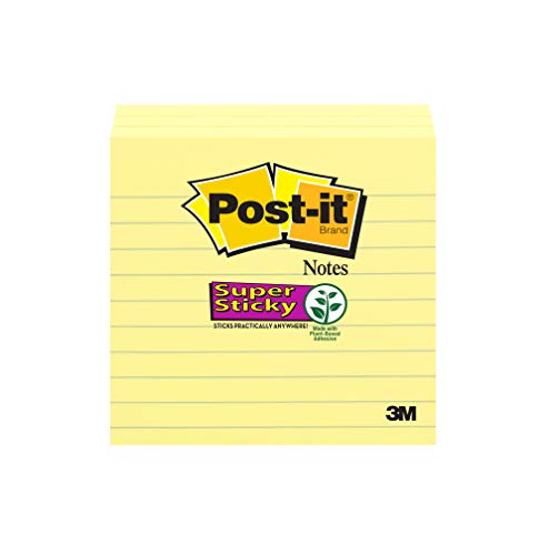 Product Cover Post-it Super Sticky Notes, 2x Sticking Power, 4 x 4-Inches, Canary Yellow, Lined, 3-Pads/Pack