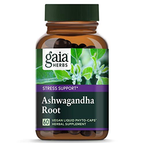 Product Cover Gaia Herbs Ashwagandha Root, for Stress Relief, Immune Support, Balanced Energy Levels and Mood Support, Vegan Liquid Capsules, 60 Count