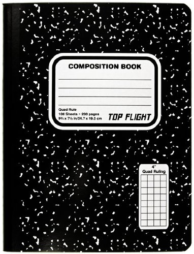 Product Cover Top Flight Sewn Marble Composition Book, Black/White, Quad Rule, 4 Squares per Inch, 9.75 x 7.5 Inches, 100 Sheets (41320)