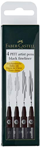 Product Cover Pitt Pigmented Drawing India Ink Artist Pen Box of 4 Line Widths in Black From Faber Castell