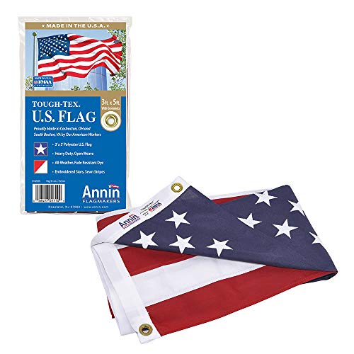 Product Cover Annin Flagmakers Model 2710 American Flag 3x5 ft. Tough-Tex the Strongest, Longest Lasting Flag , 100% Made in USA with Sewn Stripes, Embroidered Stars and Brass Grommets.