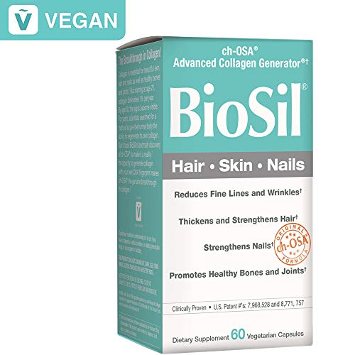 Product Cover BioSil by Natural Factors, Hair, Skin, Nails, Supports Healthy Growth and Strength, Vegan Collagen, Elastin and Keratin Generator, 60 Capsules (60 Servings)